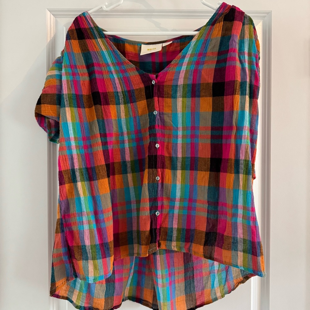 Maeve by Anthropologie Colorful Plaid Button-Up Blouse